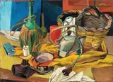 Renato Guttuso, Fiasco, candela e bollitore (Oggetti sul tavolo)