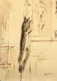 Filippo de Pisis, Luccio e disegno di nudo, 1933, watercolour on paper