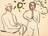 Enrico Baj, Due figure, 1954, inchiostro and pastel on paper