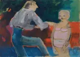 Figure by Mino Maccari, 1969, oil on cardboard applicato on canvas, offered Dec 2011