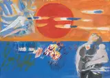 Bruno Saetti, Colloquio con l'angelo, 1974, tempera on paper applicata on canvas