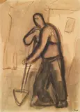 Contadino con vanga, casa e albero by Mario Sironi, 1924, Tempera, offered Dec 2011