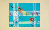 Frank Moore, Skywalk, 1989, oil and mixed media on canvas tesa on panel