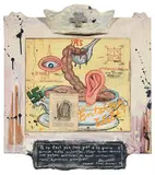 Manuel Jonas Ocampo, Restaurant Painting, 1994, acrylic and collage on canvas and panel