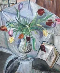 Gilbert Spencer, Natura morta con tulipani, oil on faesite