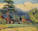 Gilbert Spencer, Moor Farm, oil on faestite