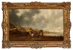 Willem Gillisz Kool, Marina di pescatori, oil on panel tassellata