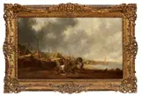 Willem Gillisz Kool, Marina di pescatori, oil on panel tassellata