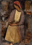 Guido Ferroni, Figura seduta, oil on compensato