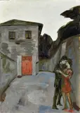 I fidanzati by Renzo Grazzini, oil on panel, offered Oct 2011