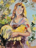 Cosimo Privato, Fanciulla con gallo, oil on cardboard