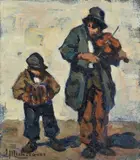 Luigi Michelacci, Suonatori, oil on cardboard