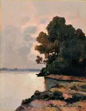 Paesaggio sul fiume by Gino Romiti, 1936, oil on compensato, offered Oct 2011