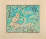 Carlo Coppedè, Bambina con cigno, mixed media on paper