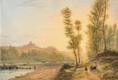 John Henry Bradley, San Miniato dalla riva dell'Arno, 1871, watercolour and pencil on paper