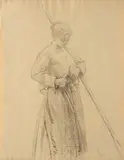 Louis Adan, Contadina, charcoal on paper