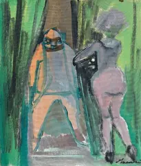 Due figure by Mino Maccari, oil on canvas board, offered May 2011