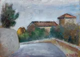 Strada con case e alberi by Ottone Rosai, 1956, oil on compensato, offered May 2011