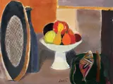 Bruno Saetti, Natura morta con fruttiera bianca, oil on canvas