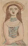 Massimo Campigli, Ragazza con cappello, 1949, oil on paper applicata on canvas
