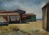 Costruzioni sulla spiaggia by Carlo Carrà, 1932, oil on canvas board, offered May 2011