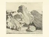 Giorgio Morandi, Natura morta con vaso, conchiglie e chitarra, 1921, etching on paper Giappone