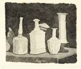 Giorgio Morandi, Natura morta con oggetti bianchi su fondo scuro, 1931, etching