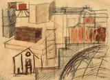 Studi di architettura by Mario Sironi, mixed media on paper applicata on canvas, offered May 2011