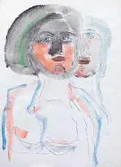 Figure by Bruno Cassinari, ink and watercolour on paper, offered May 2011