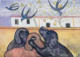 Giuseppe Viviani, Cani e rondini, 1961, oil on canvas