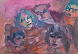 Volti by Mino Maccari, oil on cardboard, offered May 2011