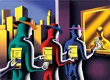 Mark Kostabi, The payback, 2010, acrylic on canvas