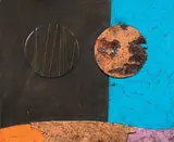 Roberto Crippa, Luna - sole, 1967, sugheri and collage on compensato
