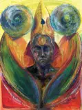 Bruno Ceccobelli, Il mago dei due mondi, 1996, oil and mixed media on paper