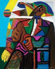 Uomo con pillole by Riccardo Schweizer, 2003, oil on canvas, offered May 2011