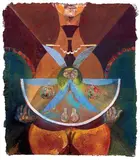 Senza titolo by Bruno Ceccobelli, collage and mixed media on cardboard, offered May 2011