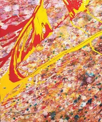 Shôzô Shimamoto, Piece from Sorodemo Chikyu wa ugoku 32, 1999, acrylic and enamel on plastica