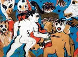 Enrico Baj, Composizione, 1954, mixed media on paper applicata on canvas