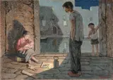 Lando Landozzi, La pesca magra, oil on faesite