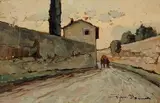 Strada con figure by Gino Romiti, oil on panel, offered Apr 2011