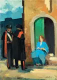 Carabinieri e mondana by Renato Natali, oil on faesite, offered Apr 2011