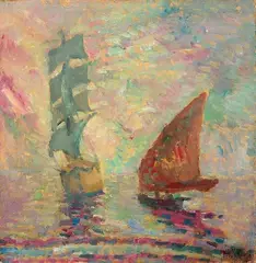 Alfredo Müller, Velieri, oil on cardboard