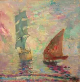 Alfredo Müller, Velieri, oil on cardboard