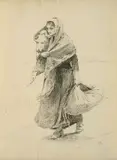 Louis Adan, La fuga, charcoal on paper