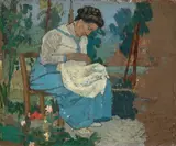 Giovanni Malesci, Marianna Galli al lavoro, 1912, oil on panel