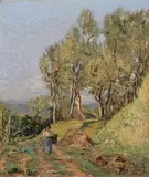 Campagna toscana con contadina by Eugenio Carraresi, oil on compensato, offered Apr 2011