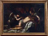 Bartolomeo Biscaino, Cristo morto e angeli, oil on canvas