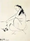 Femme accroupie au chat by Pablo Picasso, 1954, ink on paper, offered Nov 2010