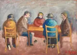 Tavolata con donna by Ottone Rosai, 1956, oil on faesite, offered Nov 2010