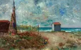 Marina con pagliaio by Carlo Carrà, 1928, oil on canvas board, offered Nov 2010